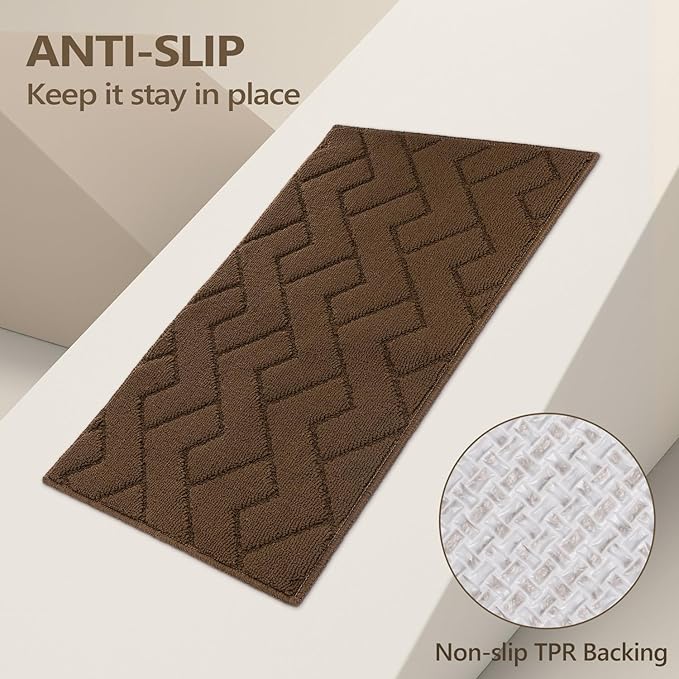 hicorfe Kitchen Rugs and Mats Sets,2 Pieces Super Absorbent Polypropylene Non-Slip Rug,Soft Comfort Floor Mat,Washable for Kitchen,Hallway,Office,Sink,Laundry(20" x 32"+20" x 48",Dark Brown)