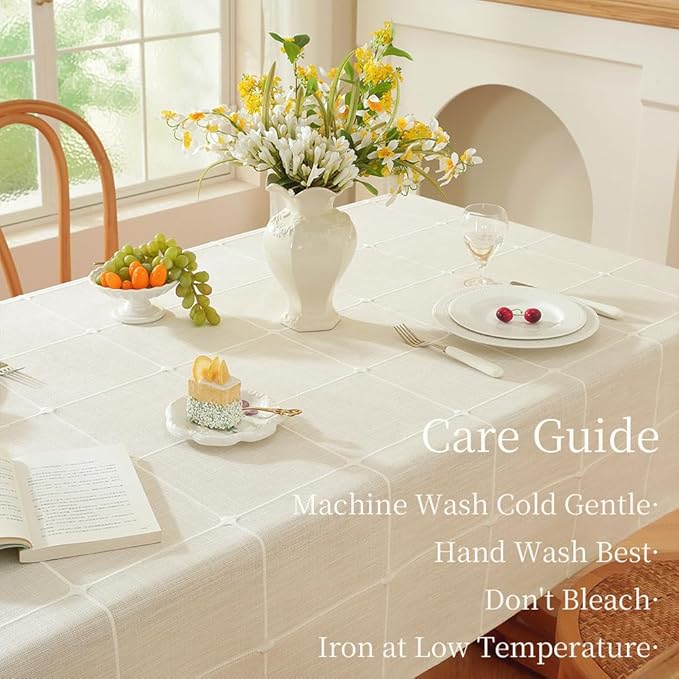 Zobesta Linen White Table Cloth Rectangle 53 x 86 Inch, Cotton Linen Tablecloth Rectangle Heavy Weight Washable Farmhouse Soft Boho Tablecloth for Kitchen, Outdoor, Party, Holiday, Picnic, Dining