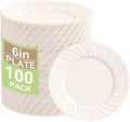 U-QE 100 Count 6 Inch Ivory Plastic Plates - Scalloped Dessert Plates Disposable - Premium Fancy Disposable Heavy Duty Party Supplies for Valentine's Day, Celebrations, Weddings and Events