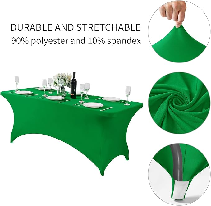 Fokitut 6 Pack Spandex Table Cover for 6FT Table Universal Fitted Stretch Tablecloth for Party, Banquet, Wedding and Events-Emerald