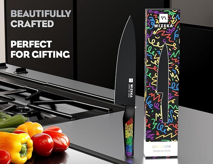 WIZEKA Chef Knife: 8 Inch: Extreme Sharp Kitchen Knife: Full Tang High Carbon Stainless Steel: Chef's knife with Ergonomic Handle with Unique Patterns,Rainbow Series