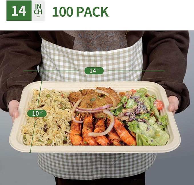 100 Pack 14 inch Large Disposable Food Trays for Crawfish Seafood Boil BBQ Dessert, Large Paper Plates 14 inch Heavy Duty Disposable Serving Trays for Seafood Boil Party