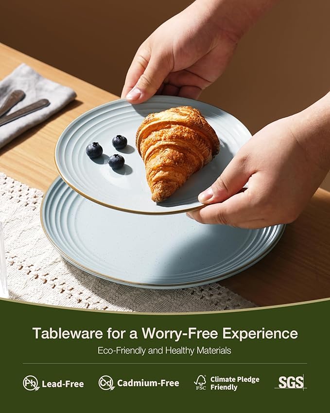 Famiware Jupiter Dinnerware Set, Plates and Bowls Dish Sets for 8 (24 Pieces), Microwave and Dishwasher Safe Stoneware Speckled Tableware, Chip and Scratch Resistant, Light Blue