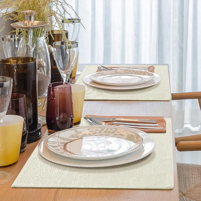 homing Cotton Linen Placemats Set of 6, Cloth Washable Farmhouse Dining Table Mats for Indoors & Outdoors, Easy to Clean, Cream, 13 x 19 Inch
