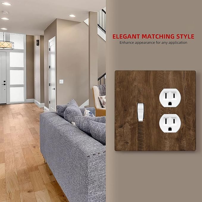 Light Switch Cover Plate Brown Rustic Wood Grain Farmhouse 2 Gang Decorative Switch Plates 1 Toggle Duplex Combo Outlet Covers GFCI Wall Plates for Cabin Bedroom Decor