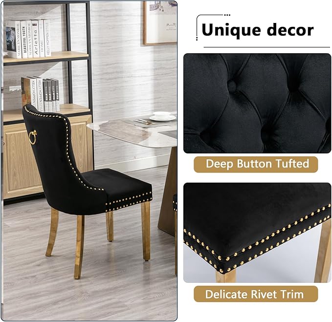 5 Piece Glass Dining Table Set,70" Dinner Room Glass Table Set for 4,Modern Kitchen Dinner Table Set with Stainless Steel Base and 4 Upholstered Velvet Dining Chairs for Living Dining Room