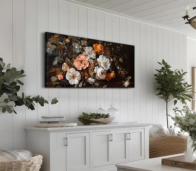 ADJUVANT Wall Art Vintage Floral Bouquet 60" L x 30" W, Old Fashioned Flowers Canvas Painting Romantic Artwork Classic Blooms Prints Botanic Wall Decor for Living Room Bedroom Dining Room Home Office