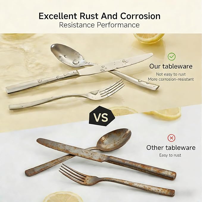 KINGSTONE 30-Piece Silverware Set for 6, Matte Stainless Steel Flatware Set with Forks, Knives, Spoons, Dishwasher Safe, Rust Resistant Cutlery for Home & Wedding