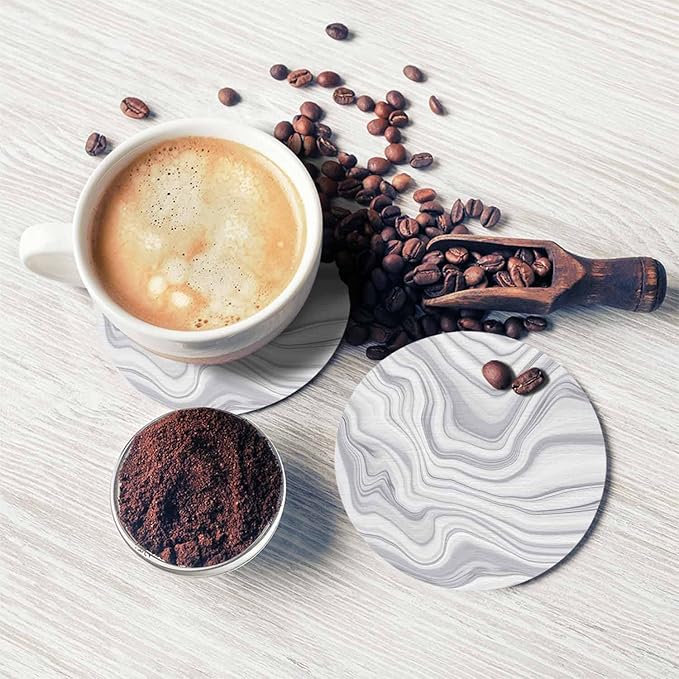 Marble Texture Coasters Set for Wood Table Liquid Watercolor Design Stone Ink Fluid Striped Lines Tabletop Protection Mat for Mugs and Cups 4 Inch for Kitchen Office Home