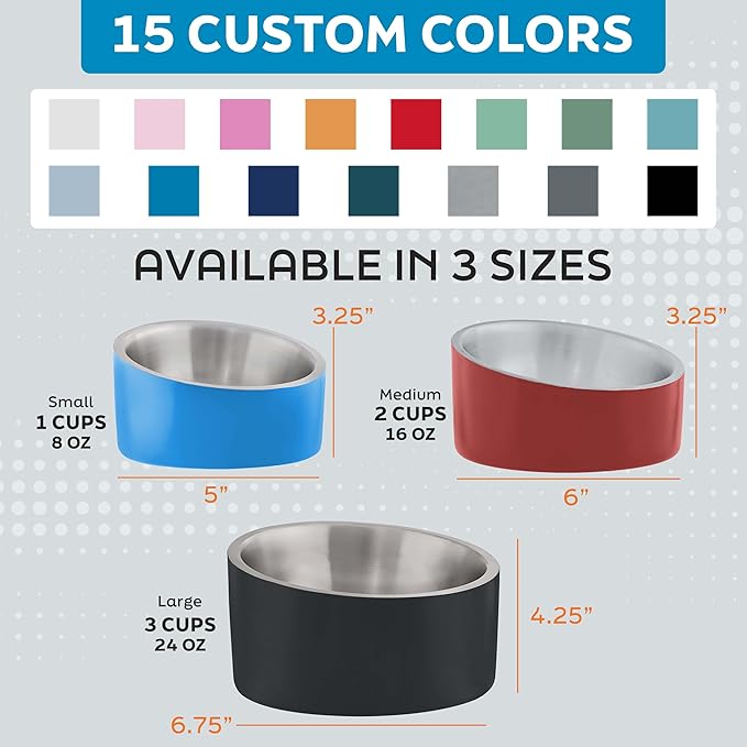 Master Pet Supply Stainless Steel Slanted Dog Cat Food Bowl - 8 oz Heavy Duty - Aqua Sky, Double Wall Insulated, Non-Slip Elevated Bowl for French Bulldogs Pugs Cats, Anti Rust Dishwasher Safe