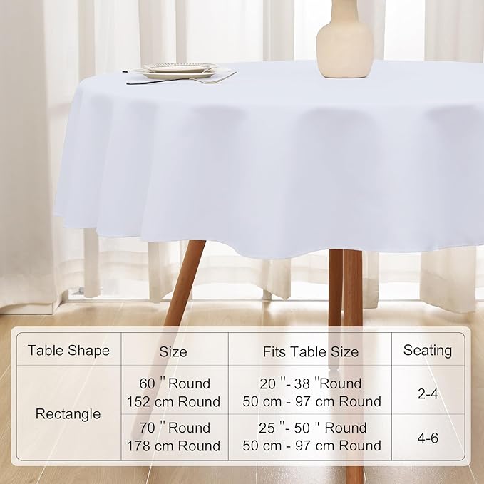Smiry Round Table Cloth, Waterproof Anti-Scratch Polyester Tablecloth, Decorative Washable Fabric Table Cover for Dining, Buffet, Parties and Outdoor, 60x60, White