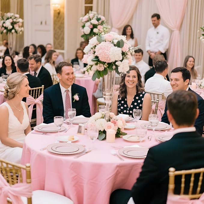 U-QE 60PCS Pink Plastic Plates - Heavy Duty Beaded Pink Valentines Plates for Valentine's Day, Party, Wedding - Serving 30 Guests Include 30PCS 10inch Dinner Plate & 30PCS 7inch Dessert Plate