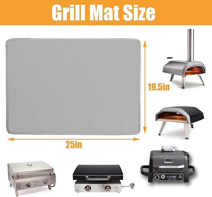25x19.5in Heat Resistant Grill Mats for Outdoor Grill to Protect Your Prep Table and Outdoor Grill Table - Fire Proof & Water Proof & Oil Proof BBQ Mat - Grey (1mm)