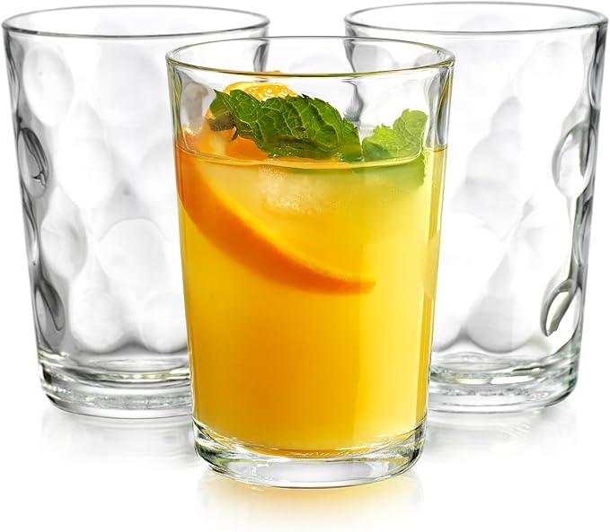 Home Essentials Drinking Glasses Set of 10 Juice Glass Cups, 7 oz Glassware, Inner Circular Lensed Small Glasses. Ideal for Juice, Milk, Water; Dishwasher Safe.