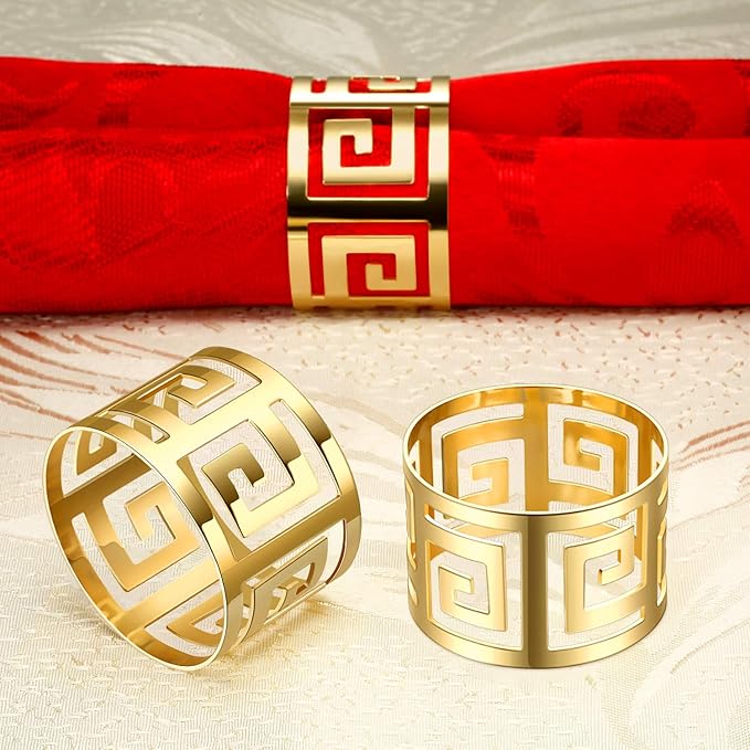 150 Pcs Gold Napkin Rings Hollow Out Napkin Rings Holder Set Metal Serviette Buckle Bulk for Dinner Table Decoration Christmas Holiday Wedding Party Birthday Banquet Gathering