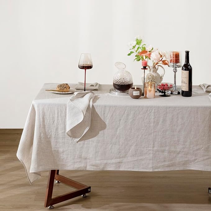 Talasily Linen Tablecloth 100% Pure Linen Table Cloth 60x120 Inches Rectangle Tablecloths Washable Cloths for Kitchen, Dining, Buffet Parties, Holidays, Picnic, Weddings and Restaurants-Natural Linen