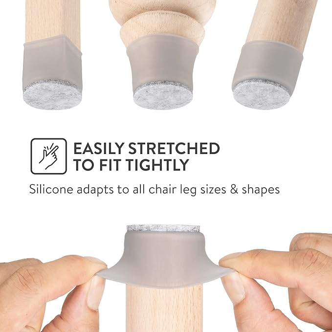 Aneaseit Chair Leg Floor Protectors - 16 pcs Gray - Felt Bottom Silicone Pads for Hardwood Floors & Furniture Feet - Rubber Caps for Chairs - Medium