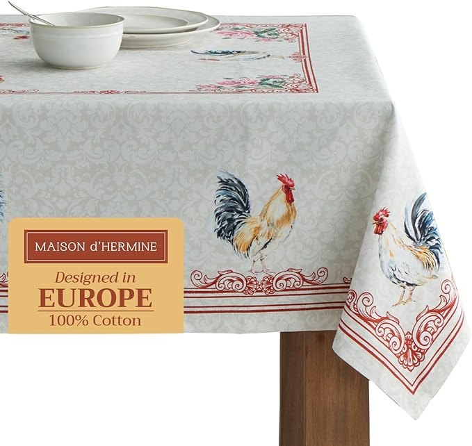 Maison d' Hermine Table Cloth Rectangle Table 100% Cotton 70 x 90 Inches Tablecloth Reusable Decorative for Dining Room Farmhouse Home Valentines Day Decorations Spring Summer - Campagne