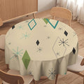 Colorful Middle Century Round Tablecloth, Vintage Bohemian Mid Century Modern Retro Print Tablecloth for Home Party Dining Room Kitchen Decor 60Inch(152cm)
