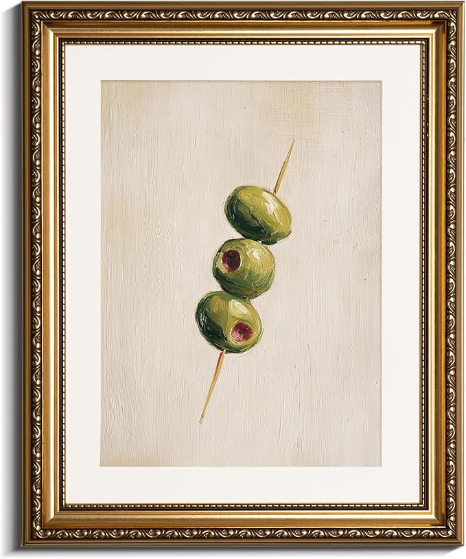 InSimSea Gold Framed Wall Art, Living Room Vintage Olives Oil Painting Wall Shelf Decor, Still Life Canvas Print Art, Home Farmhouse Decor, Antique Paintings with Picture Frame 13x16inch