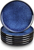 vicrays Ceramic Salad Plates Set - Porcelain 8 Inch Flat Dessert Appetizer Plate for Lunch Home Party Restaurant - Scratch Resistant Microwave Oven and Dishwasher Safe - Set of 6 (Blue)