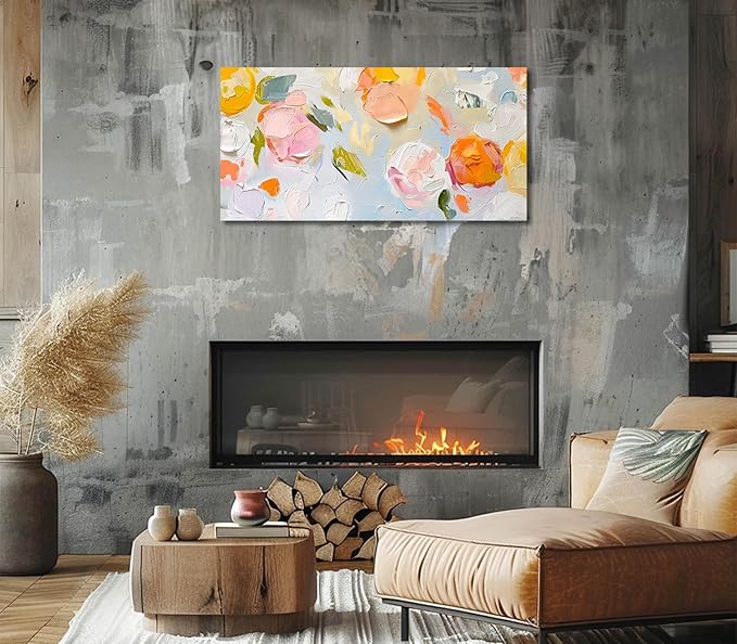 ADJUVANT Wall Art Impressionist Floral 40"L x 20"W, Colorful Flowers Canvas Painting Vibrant Blooms Artwork Soft Hues Prints Botanical Pictures Wall Decor for Living Room Bedroom Dining Room Home Office