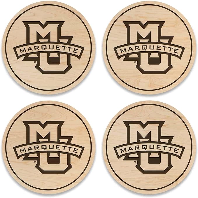 LazerEdge Marquette Golden Eagles Wooden Coaster Set - Maple Wood - Officially Licensed Product - 4-Pack