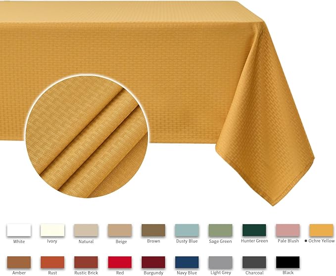 maxmill Rectangle Tablecloth Weaved Pattern Waterproof Spillproof Wrinkle Free Table Cloth, Kitchen Dining Tabletop Decoration, Fabric Table Cover for Holiday Parties, 52 x 70 Inch, Ochre Yellow