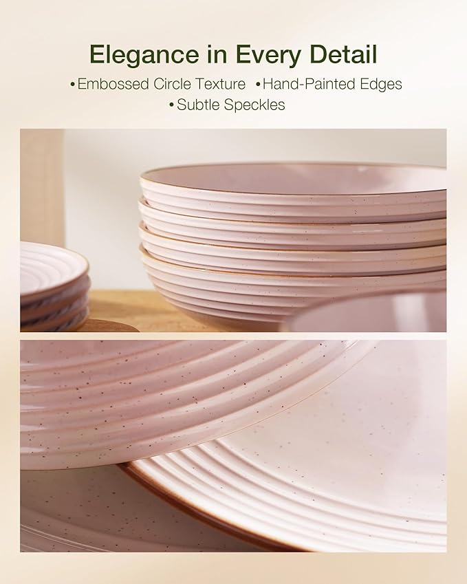 Famiware Jupiter Dinnerware Set, Plates and Bowls Dish Sets for 8 (24 Pieces), Microwave and Dishwasher Safe Stoneware Speckled Tableware, Chip and Scratch Resistant, Light Pink