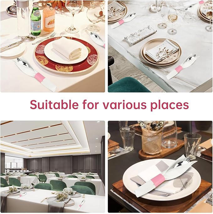 Germiwipe Paper Napkin Band Box of 500,Napkin Rings Self Adhesive,Silverware Wraps Bands Perfect for Birthday Parties, Weddings, Family Reunion & Events(Pink-500pcs)