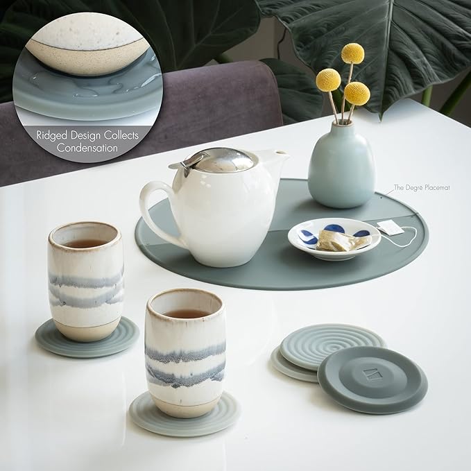 LINE+ARC Extra Thick Silicone Coasters (As Seen in NYTimes WireCutter) Waterproof Anti-Stain Heat-Safe Dishwasher-Safe Degrē Coasters XL (Set of 6 Winter Salad) Outdoor Rubber Mid-Century Modern