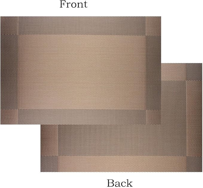 Placemats Washable Easy to Clean PVC Placemat for Kitchen Table Heat-resistand Woven Vinyl Table Mats 12x18 inches Set of 6 （Brown）