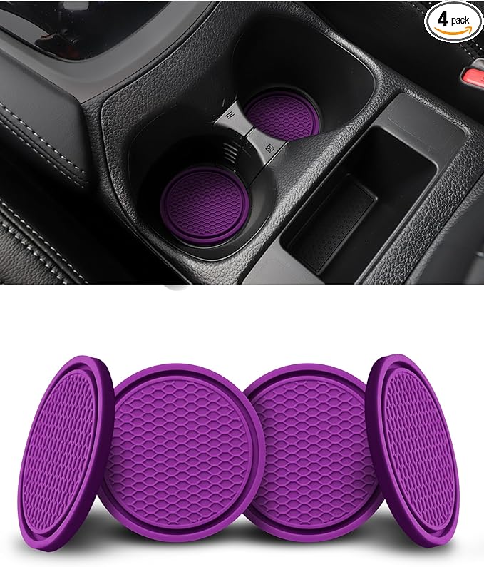 4 Pack Car Cup Coasters, Universal Non-Slip Silicone Cup Holder Inserts, Car Interior Accessories, Purple