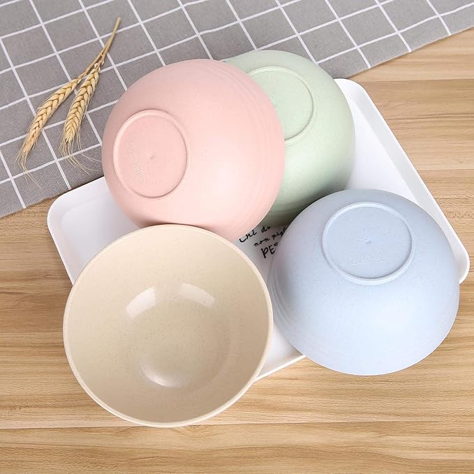LuckyZone Unbreakable Cereal Bowls (8 Pcs) - 24 oz Reusable Wheat Straw Bowl Sets for Cereal, Soup & Rice - Dishwasher & Microwave Safe - BPA Free, Healthy & Eco-Friendly (8Pcs/4Color)