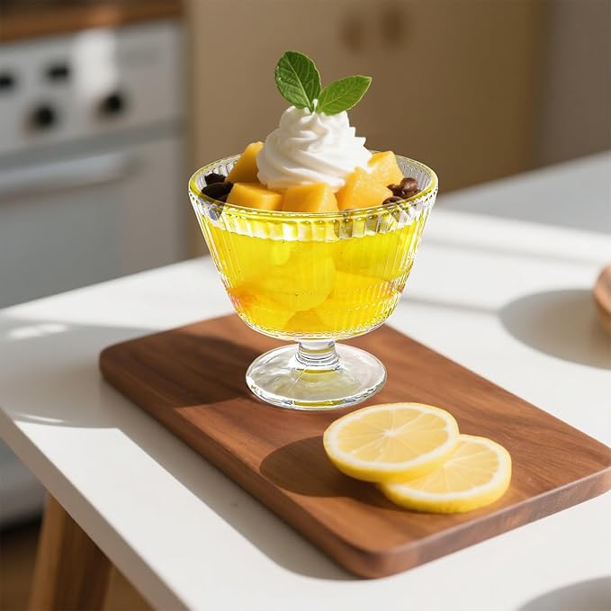 6 Pack Glass Dessert Bowls Set, 10.8 Oz Vintage Ice Cream Cups with Pedestal, Fluted Sundae Dishes Pudding Footed Bowl for Ice Cream, Dessert, Parfait, Candy, Fruit
