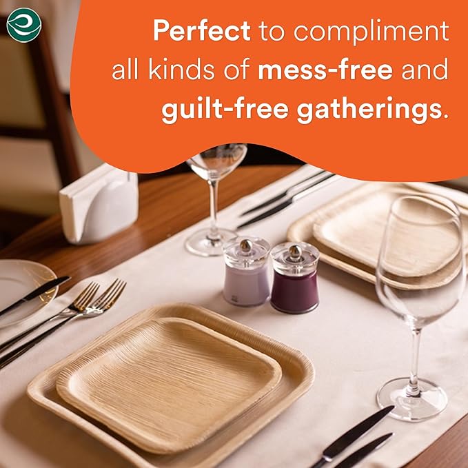 ECO SOUL Palm Leaf Square Plates 7" & 10" (50 Count) Compostable|Biodegradable| Eco-Friendly Disposable Party Plates for Appetizers - Dinner Parties, Wedding, Events & Camping Essentials