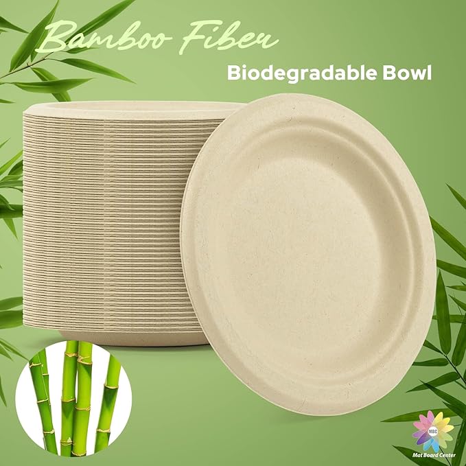 Mat Board Center, 7-Inch, 1000-Count, Compostable Plates, Natural Bamboo Fibers, Everyday Tableware -– Disposable Round Shape - Microwave-Safe - Gluten-Free - Eco-Friendly