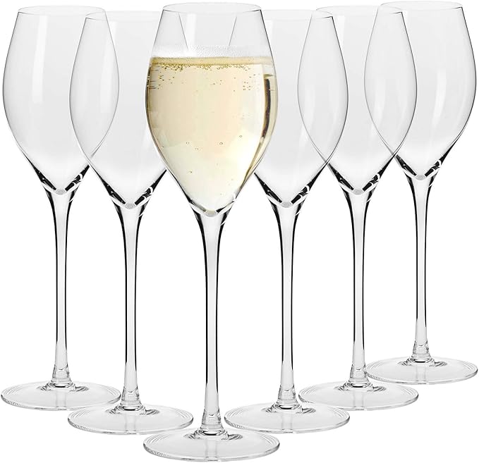 Krosno Large Prosecco Champagne Sparkling Wine Flutes, Set of 6, 9.4 fl oz, Rounded Shape for Ideal Bubbles, Dishwasher Safe, Made in Europe