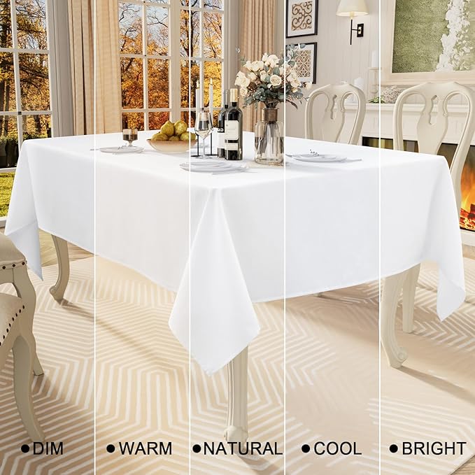 Smiry Square Table Cloth Linen Textured, Waterproof Spillproof Anti-Wrinkle Burlap Tablecloth, Washable Decorative Fabric Table Cover for Dining, Party, Banquet, 60 x 60 Inch, White