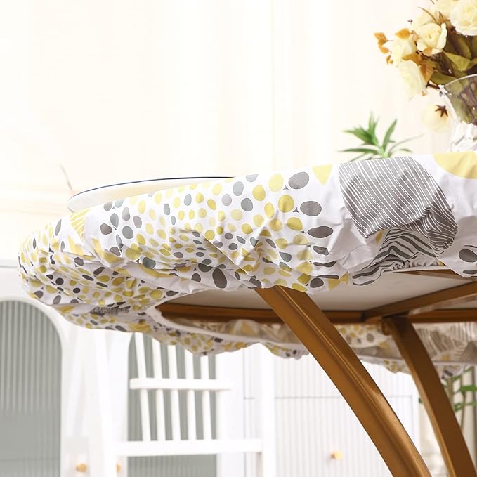 Walrus Round Vinyl Fitted Tablecloth with Flannel Backing Elastic Edge Design Table Cover Waterproof Oil-Proof PVC Table Cloth Stain-Resistant Best for 37"-44" Round