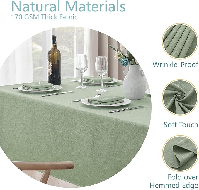 2 Pack Rectangle Tablecloth, 60x120 inch, Water Resistant Wrinkle Free Linen Textured Table Cloth Washable, Decorative Fabric Table Cover for Dining, Party and Camping, Sage Green