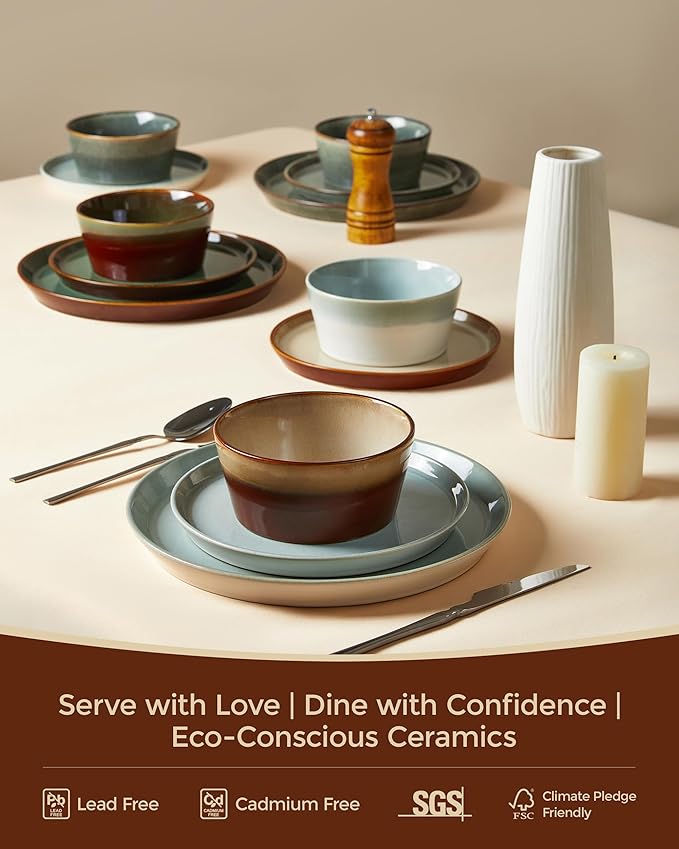 Dinnerware Set for 4, Ceramic Dish Sets, Plate and Bowl Set, Microwave & Dishwasher Safe Dishware Set, Chip & Scratch Resistant Dinner Set, No Two Are Alike, Amber Brown