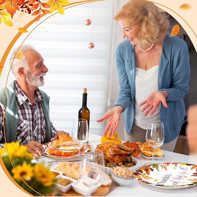 60 Pcs 7 Inch Happy Friendsgiving Paper Plates Give Thanks Plates Decorations Fall Pumpkin Turkey Tableware for Autumn Harvest Thanksgiving Dinner BBQ Picnic Farmhouse Party Supplies