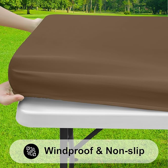 Smiry Rectangle Tablecloth, Elastic Fitted Flannel Backed Vinyl Tablecloths for 4ft Folding Tables, Waterproof Wipeable Table Covers for Indoor, Outdoor, Picnic and Camping (Brown, 30"x48")