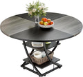 Round Dining Table for 4-6, 47 inch Circle Kitchen Table with 2-Layer Storage Shelf, Modern Wood Dinner Table with Heavy Duty Pedestal for Dining Room, Farmhouse, Living Room, Kitchen, Black & Grey