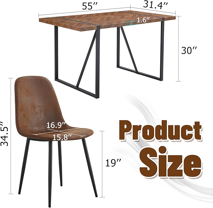 Dinner Table Set for 6, Modern 55'' Wood Dining Table with Fabric Dining Chairs Set of 6,Dining Room Sets for 6,Ideal for Kitchen Dining Room