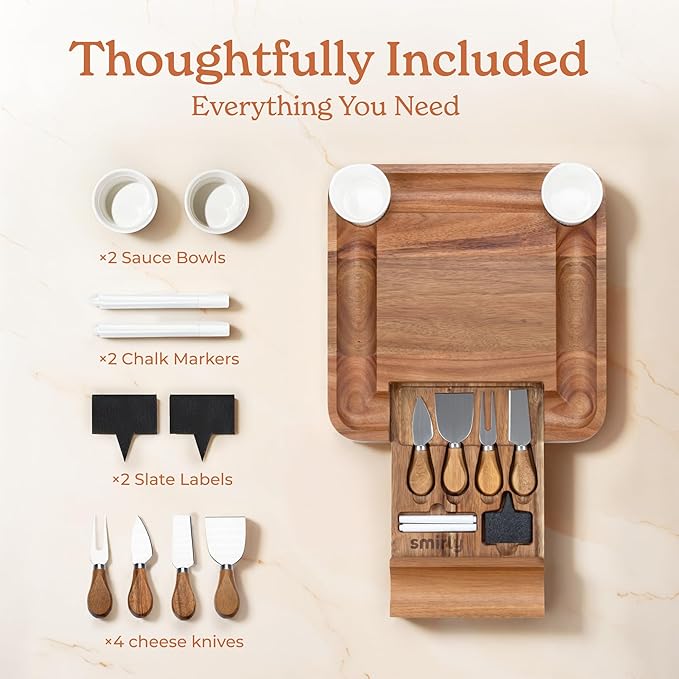 SMIRLY Charcuterie Boards Set - Large Acacia Cheese Board Set - House Warming Gifts New Home, Wedding Gift for Couple, Bridal Shower Gift, Birthday Gifts for Women