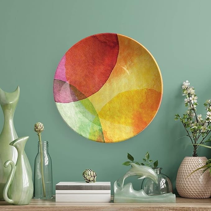 Ceramic Plates, Abstract Decorative Ceramic Plates, Watercolor Style in Modern Art Design, 7 Inch, Household Plates Decorative, Yellow Orange Lime Green