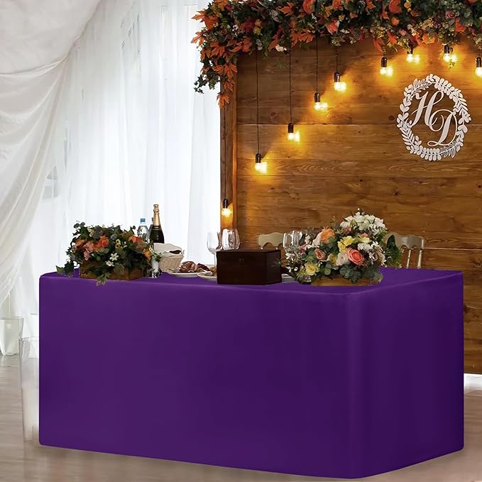 HolidayIdeas Fitted Purple Table Covers - 96 x 30 Inch - 2 Pack Rectangle Tablecloths for 8 Foot Tables, Polyester Fabric Tablecloth for Birthday Parties, Holiday Dinner, Trade Show
