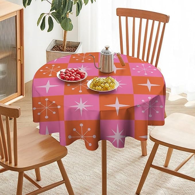 Mid Century Modern Round Tablecloth, Vintage Abstract Colorful Geometrics Modern Print Tablecloth for Home Party Dining Room Kitchen Decor 70Inch(178cm)